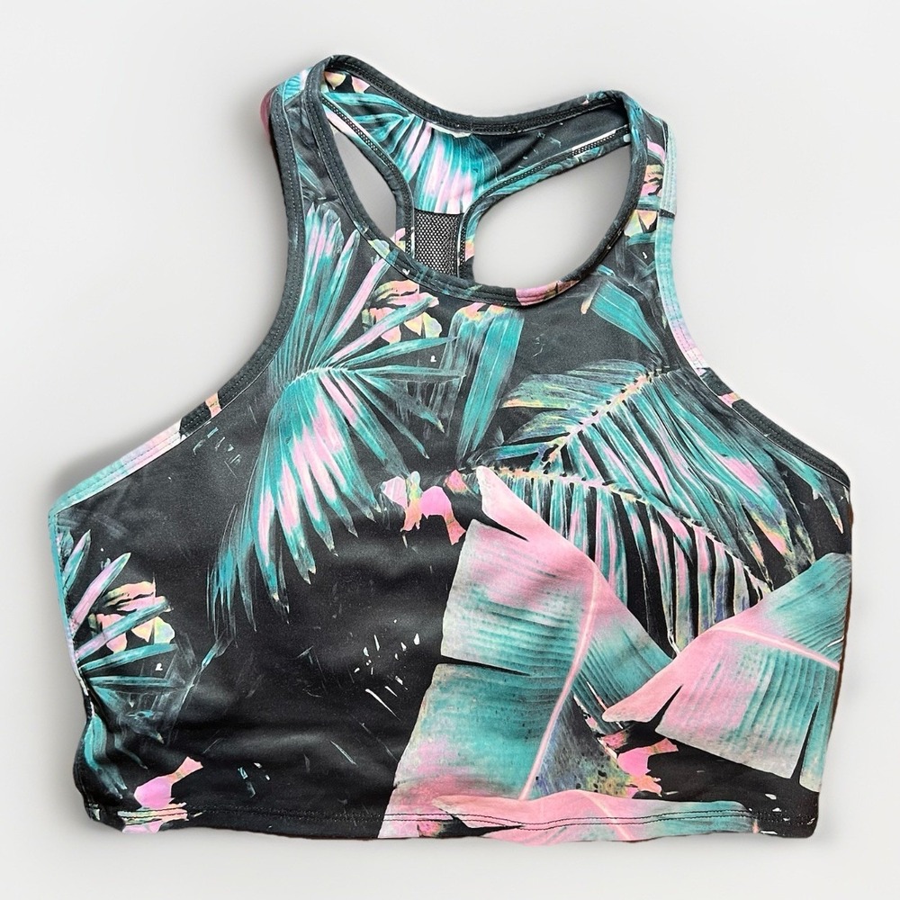 Fabletics Racerback‎ Sports Bra Size Large? Pullover Mesh Tropical Palm